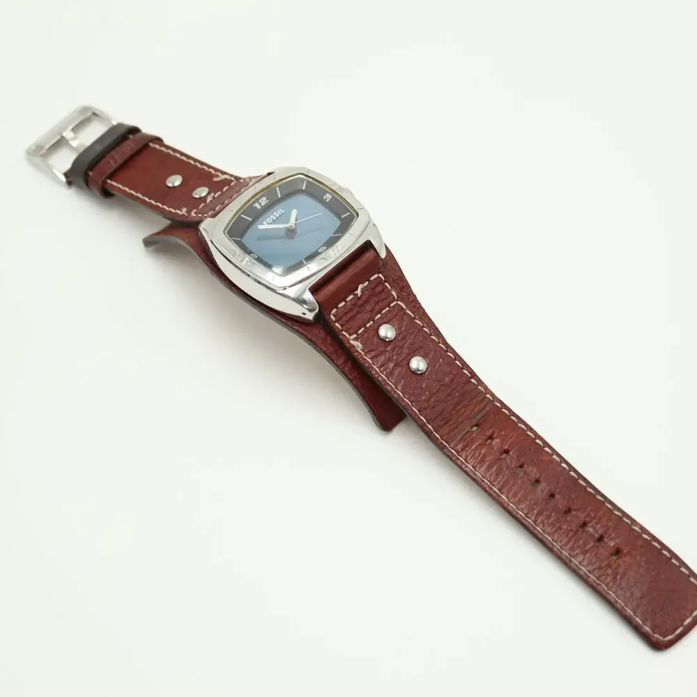 Fossil Kaleido Blue Silver Change 41mm Watch Brown Leather AM3695 w New Battery